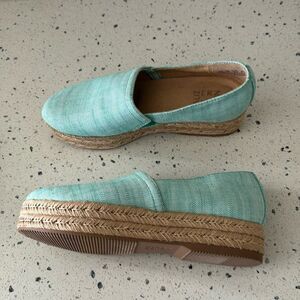 Naturalizer Thea 3 Turquoise Linen Espadrille Platform Slip On Loafers Size 8.5M